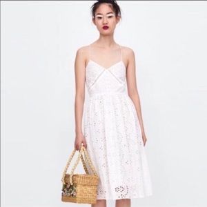 ZARA White Eyelet Strap Dress MIDI